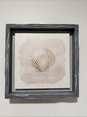 Rustic Ivory Gray Brushed Wooden Framed Seashell Art x 2 Matching 9 x 9